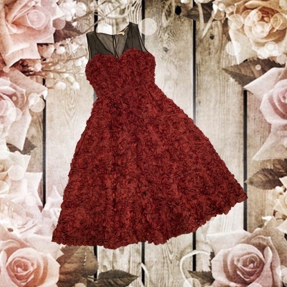 Anthropologie Tracy Reese Maroon 3D Floral Rose Cocktail Dress NWT - Picture 8 of 14